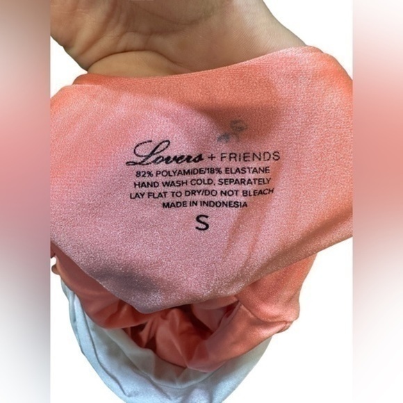 Lovers & Friends one piece swimsuit bikini in shinny metallic peach and white - Picture 2 of 4